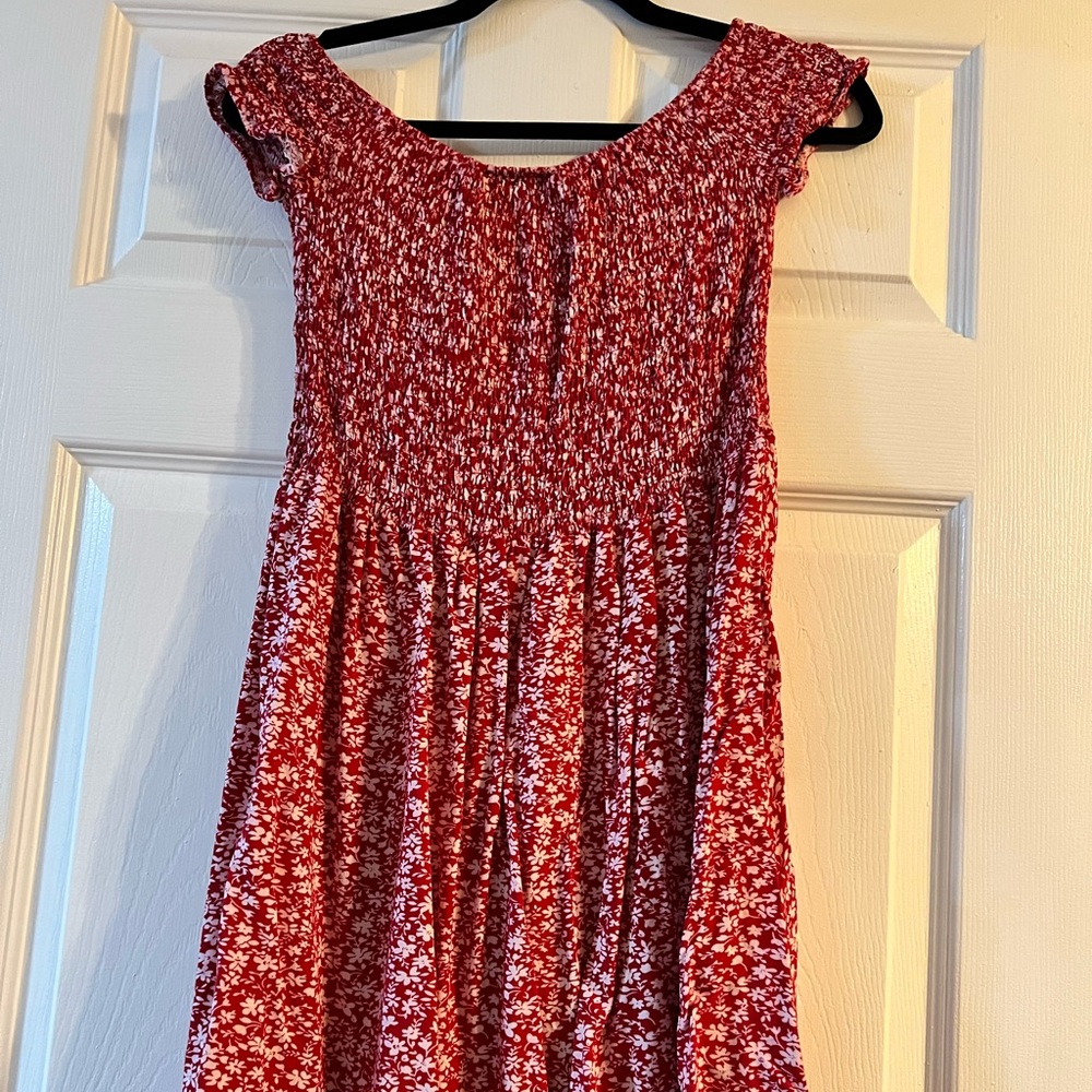 Red floral spring off shoulder dress
